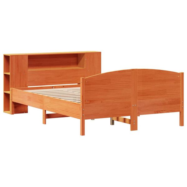 vidaXL Bookcase Bed without Mattress Wax Brown 135x190cm Solid Wood Pine