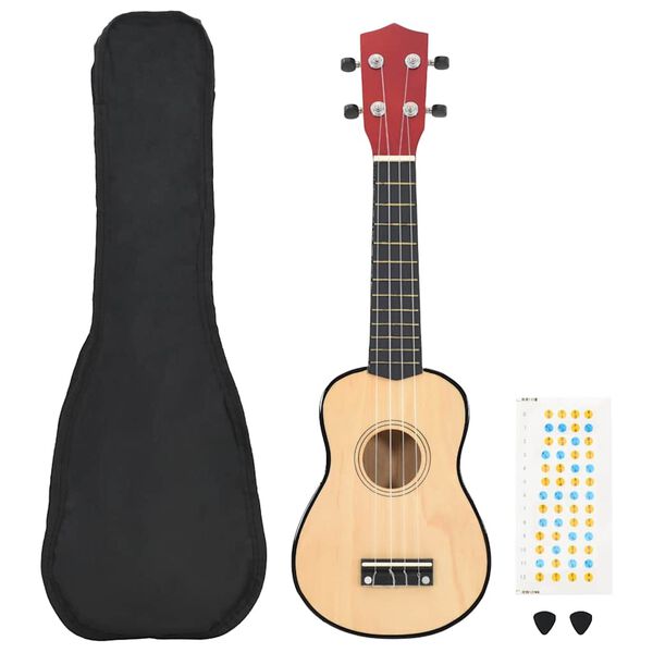 vidaXL Soprano Ukulele Set with Bag for Kids Light Wood 21"