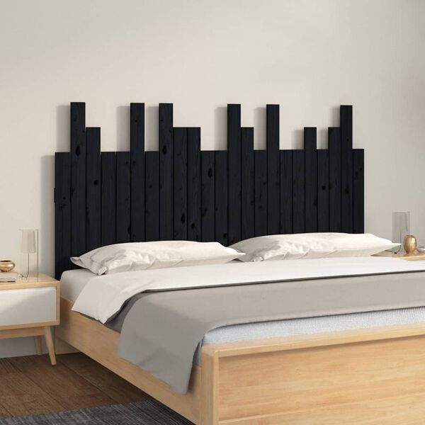 vidaXL Wall Headboard Black 146.5x3x80 cm Solid Wood Pine