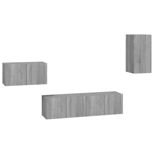 vidaXL 4 Piece TV Cabinet Set Grey Sonoma Engineered Wood