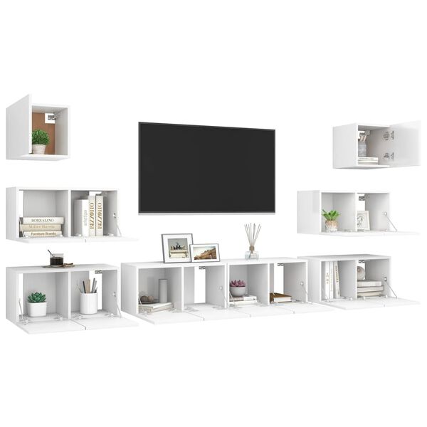 vidaXL 8 Piece TV Cabinet Set White Engineered Wood