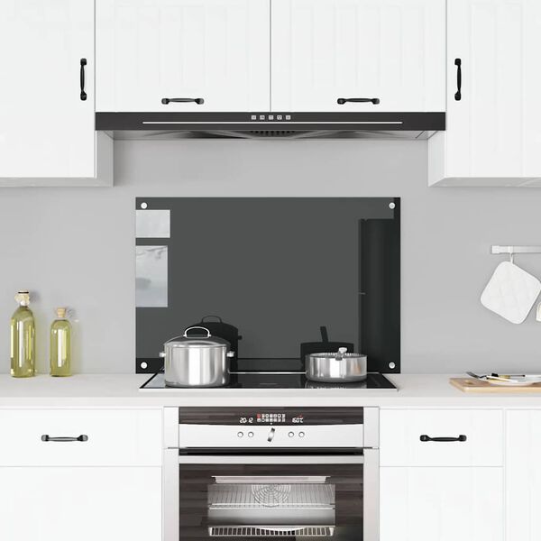 vidaXL Kitchen Backsplash Black 90 x 60 cm Tempered Glass