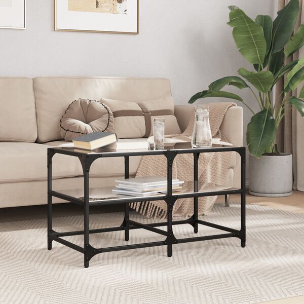 vidaXL Coffee Table with Black Glass Top 78.5x40x45 cm Steel