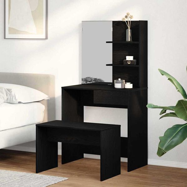 vidaXL Dressing Table Set with Drawer 2 pcs Black Oak Engineered Wood