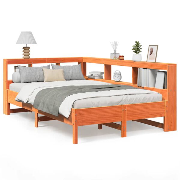 vidaXL Bookcase Bed without Mattress Wax Brown 120x190 cm Solid Wood Pine