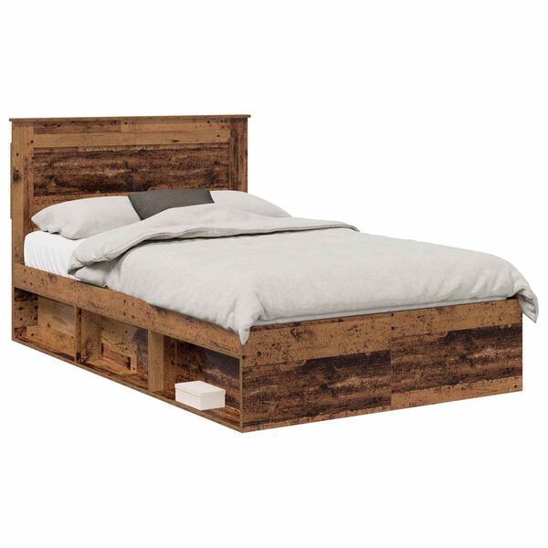 vidaXL Bed Frame with Headboard Old Wood 120 x 200 cm Solid Pine Wood