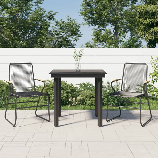 vidaXL 3 Piece Garden Dining Set Black PVC Rattan