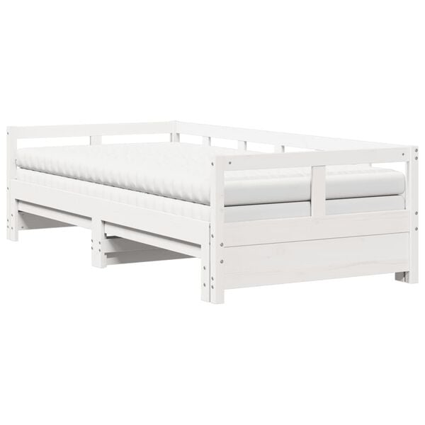 vidaXL Daybed with Trundle and Mattresses White 90x200 cm Solid Wood Pine