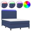 vidaXL Box Spring Bed with Mattress&LED Blue 140x200 cm Fabric