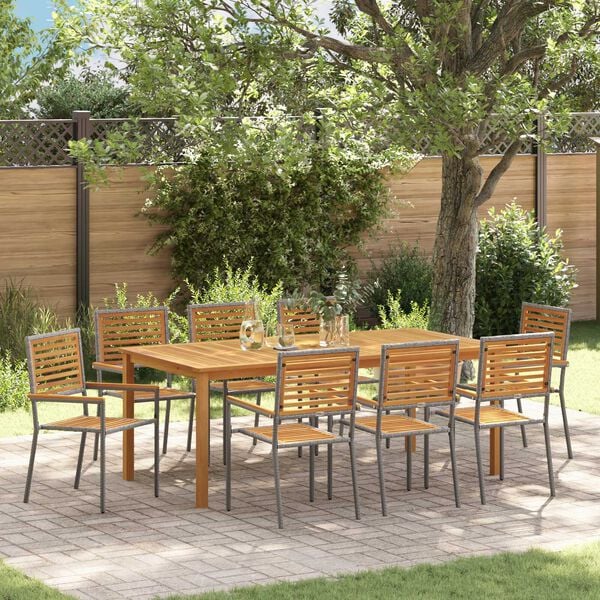 vidaXL Garden Dining Set 9 pcs Grey Poly rattan