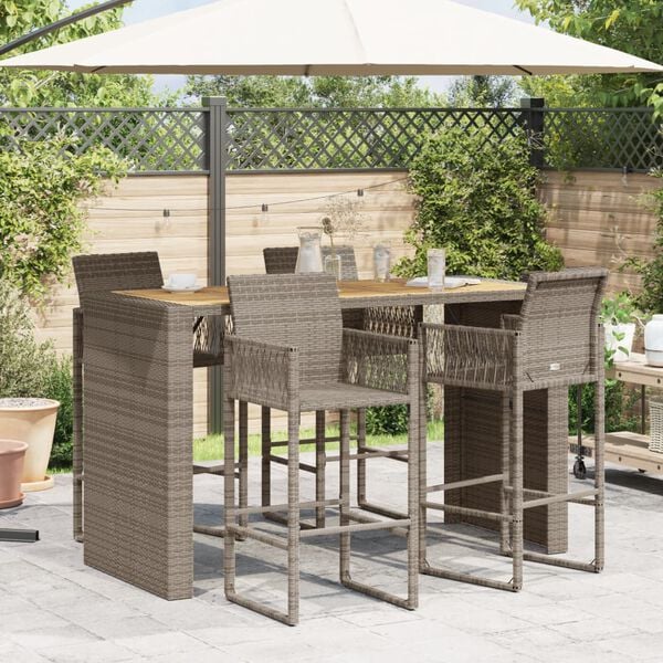 vidaXL Garden Bar Table with Acacia Wood Top Grey 185x80x110 cm Poly Rattan