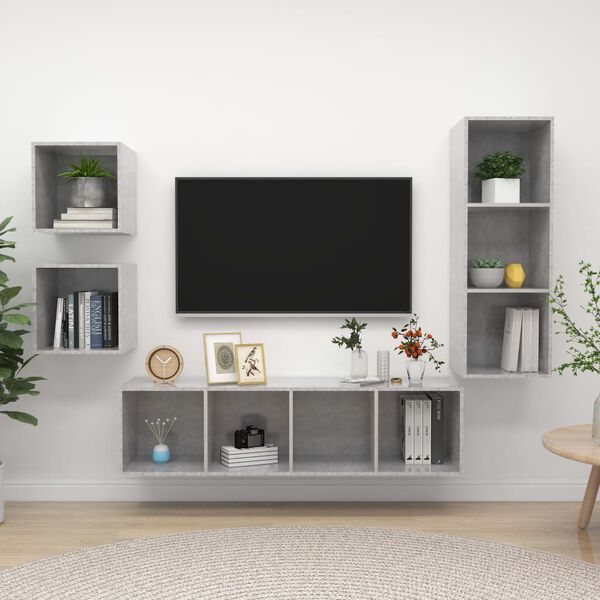 vidaXL 4 Piece TV Cabinet Set Concrete Grey Engineered Wood