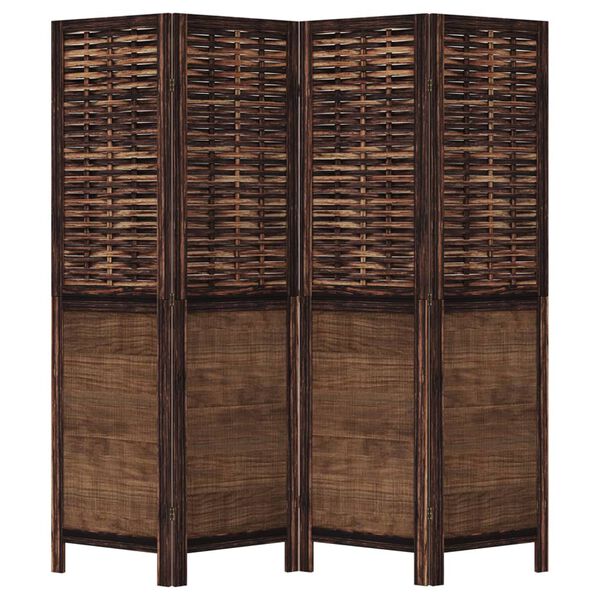 vidaXL Room Divider 4 Panels Dark Brown Solid Wood Paulownia