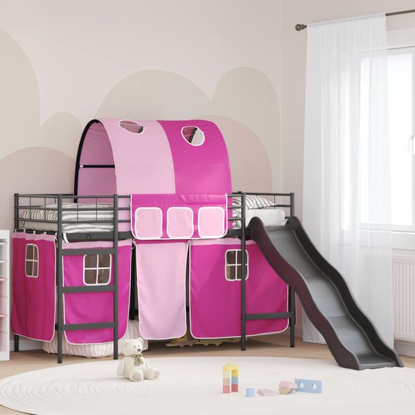 vidaXL Kids'Loft Bed Frame Black and Pink 99.5 x 190 cm Metal