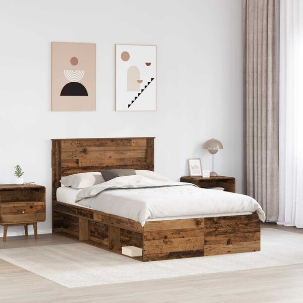 vidaXL Bed Frame with Headboard Old Wood 120 x 190 cm Solid Pine Wood