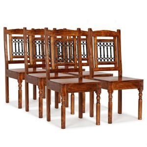 vidaXL Dining Chair | Set of 6 | Brown | Solid acacia wood, cast iron | Standard