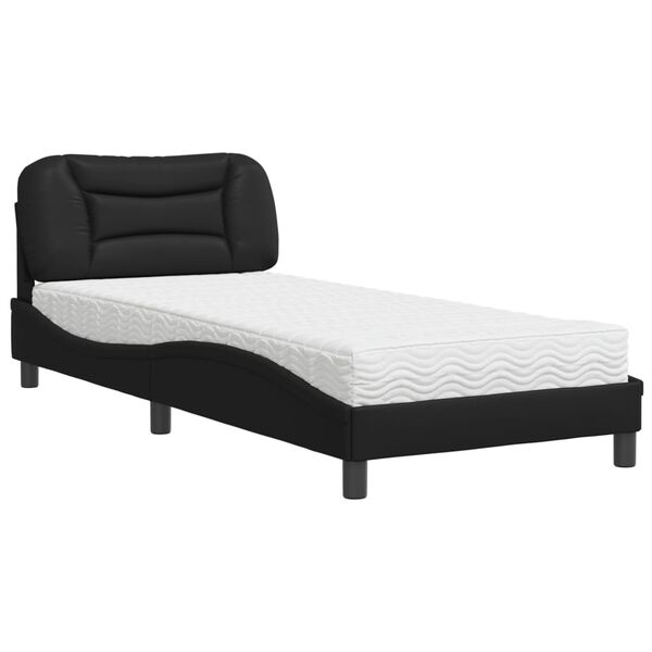 vidaXL Bed with Mattress "Hvar" Black 90x190 cm Single Faux Leather