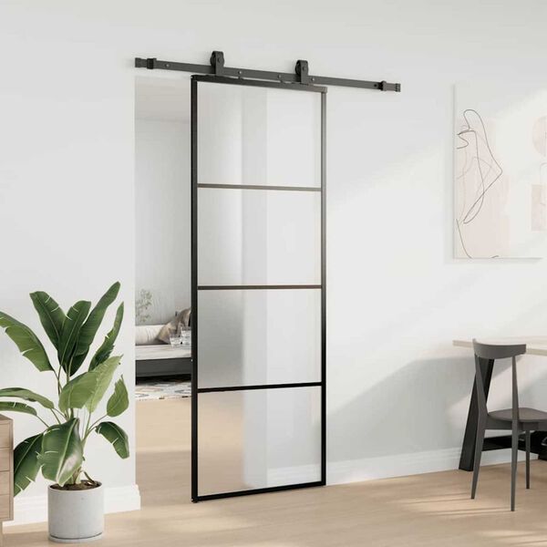 vidaXL Sliding Door with Hardware Set Black 76x205 cm ESG Glass