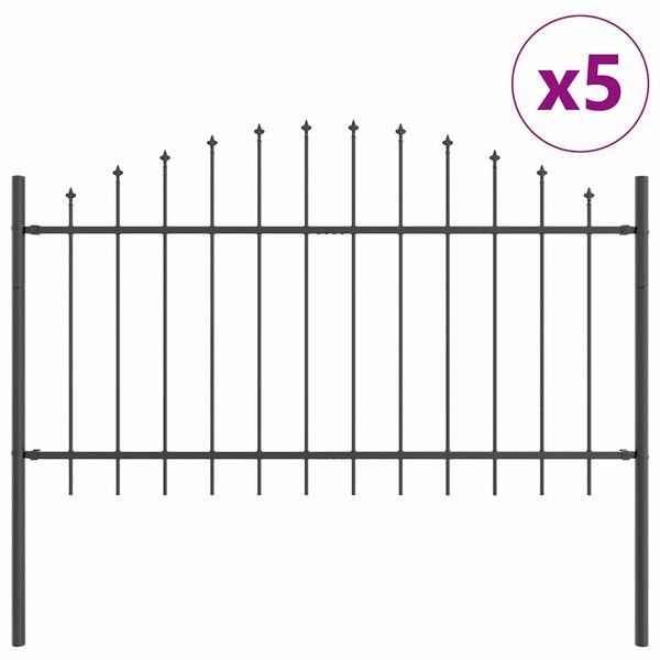 vidaXL Garden Fence 5 pcs Grey 170 x 140 cm Powder-Coated Steel