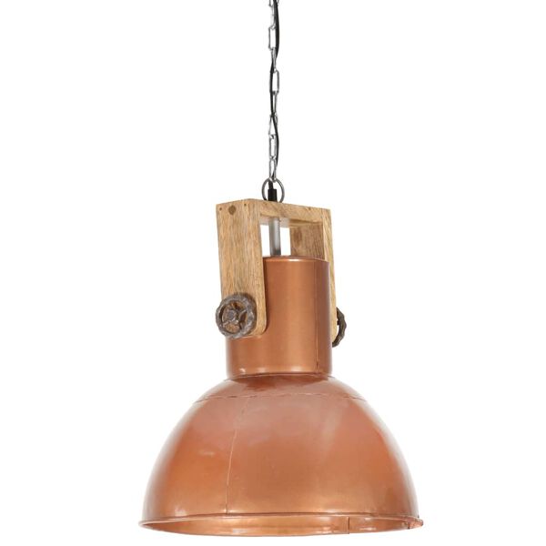 vidaXL Industrial Hanging Lamp 25 W Copper Round Mango Wood 42 cm E27