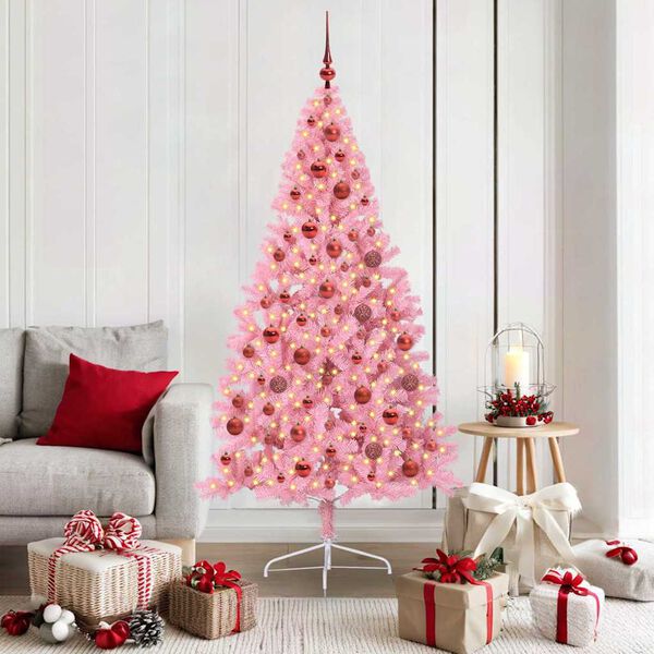 vidaXL Artificial Pre-lit Christmas Tree with 300 LEDs Pink 180 cm PVC
