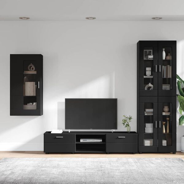 vidaXL TV Cabinet Set with Drawer FLORIN Black Engineered Wood