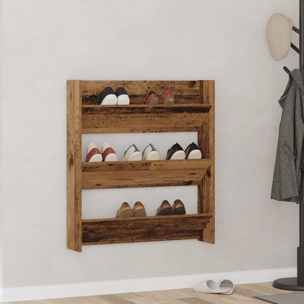 vidaXL Wall Shoe Cabinet Old Wood 80x18x90 cm Engineered Wood