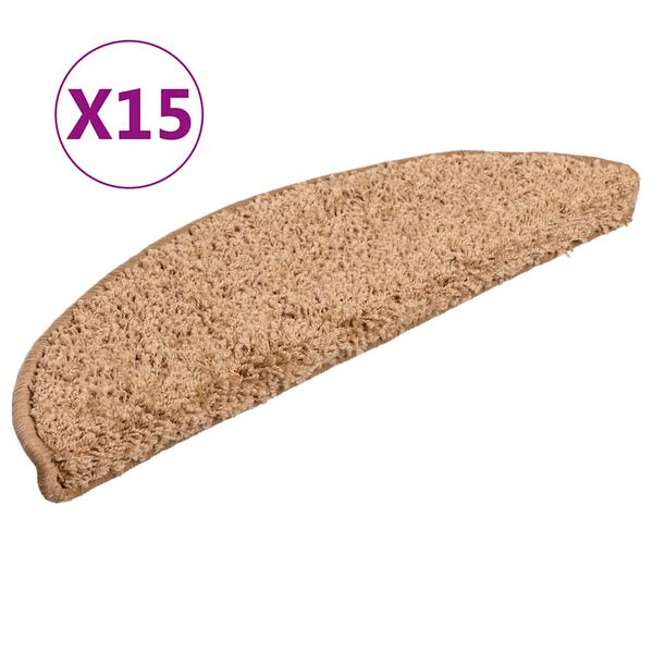 vidaXL Stair Mats 15 pcs 56x17x3 cm Beige Half Round