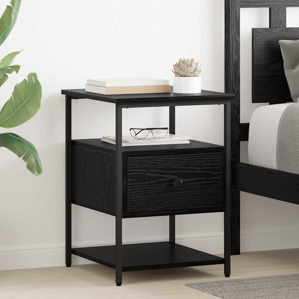 vidaXL Bedside Cabinet Black Oak 40 x 42 x 56 cm Engineered Wood