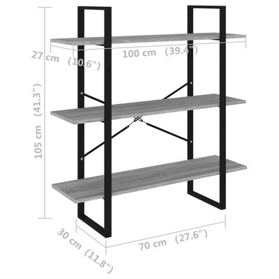 vidaXL Book Cabinet Grey Sonoma 100x30x105 cm Engineered Wood