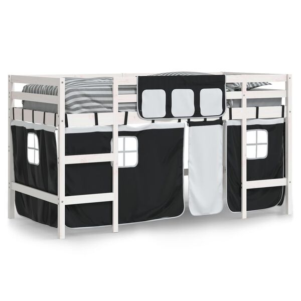 vidaXL Kids' Loft Bed with Curtains without Mattress White&Black 80x200cm