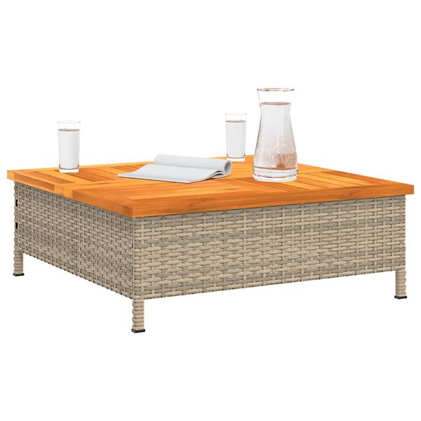 vidaXL Garden Table Beige 70x70x25 cm Rattan and Acacia Wood
