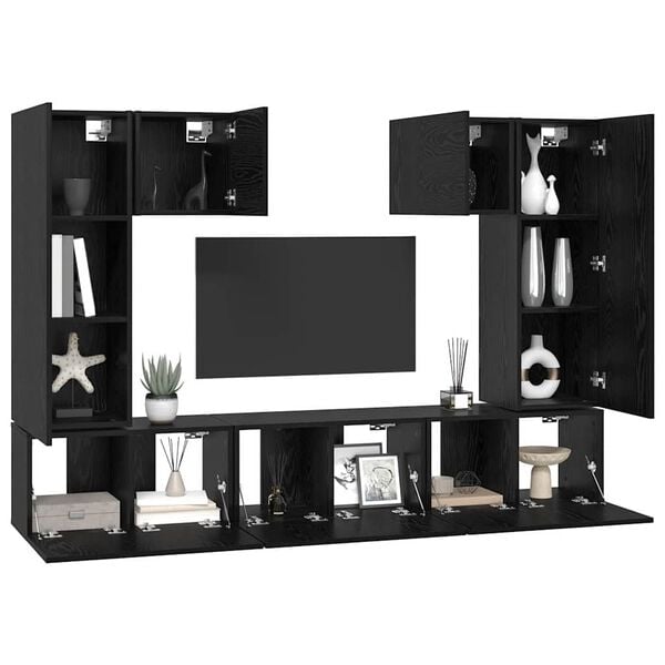 vidaXL TV Cabinet Set Wall-mounted 7 pcs Black Oak Engineered Wood