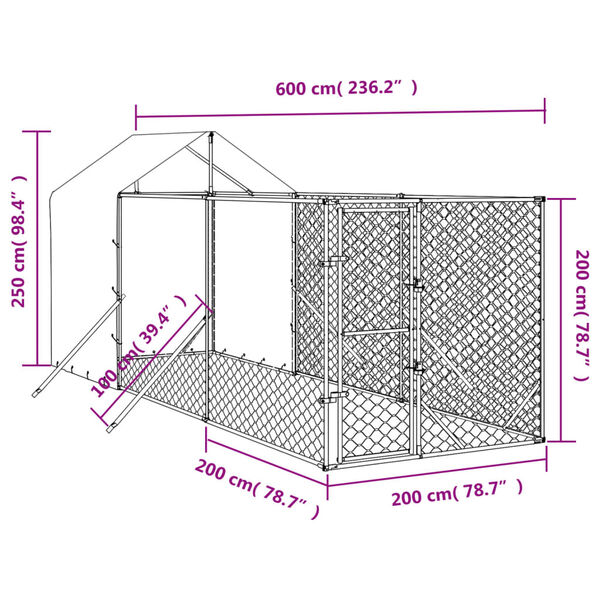 vidaXL Outdoor Dog Kennel with Roof Silver 2x6x2.5 m Galvanised Steel