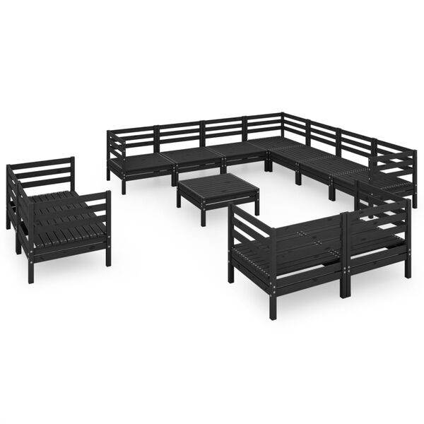vidaXL 12 Piece Garden Lounge Set Solid Wood Pine Black