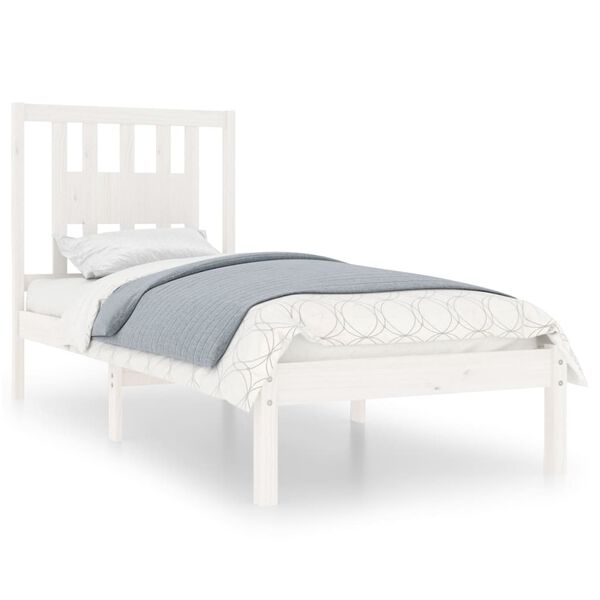 vidaXL Bed Frame without Mattress White Solid Wood Single
