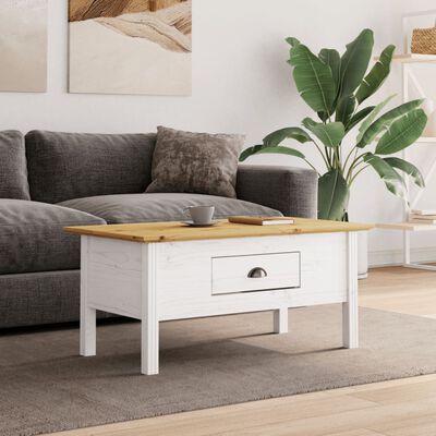 vidaXL Coffee Table BODO White and Brown 100x55x45 cm Solid Wood Pine