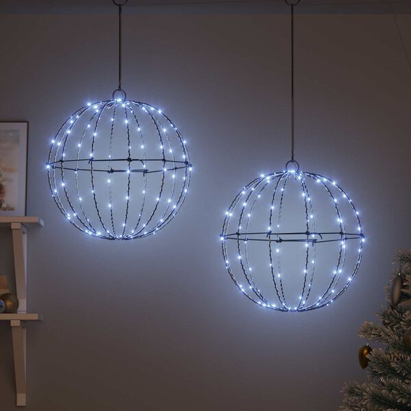 vidaXL Ball with 192 LEDs 2 pcs Cold white 40.5 x 40.5 x 42 cm Metal