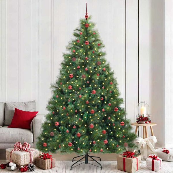 vidaXL Artificial Christmas Tree with 300 LEDs Green 240 cm PE and PVC