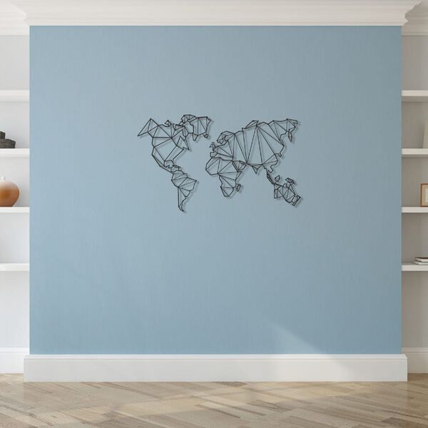 Homemania Wall Decoration World Map 120x72 cm Metal Black