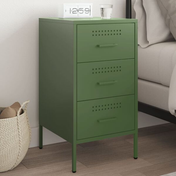 vidaXL Bedside Cabinet Olive Green 36x39x68 cm Steel