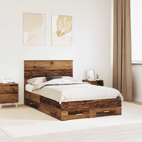 vidaXL Bed Frame with Headboard Old Wood 120 x 200 cm Engineered Wood