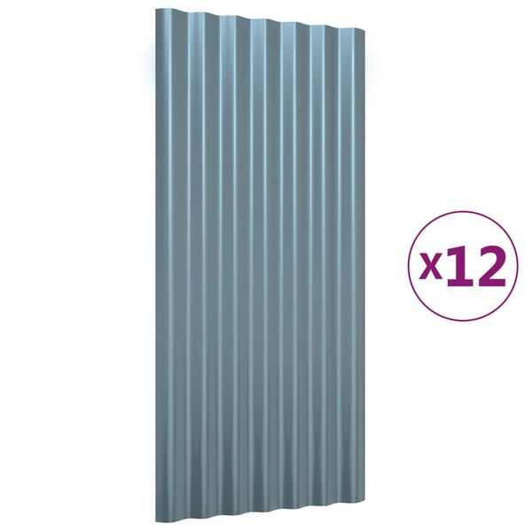 vidaXL Roof Panels 12 pcs Galvanised Steel Grey 80x36 cm