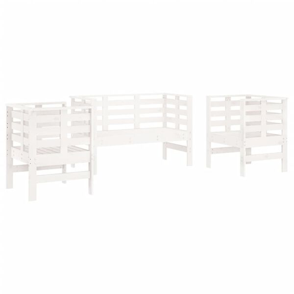 vidaXL 3 Piece Garden Lounge Set White Solid Wood Pine