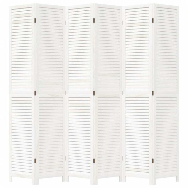 vidaXL Room Divider&nbsp;6 Panels White Solid Wood Paulownia