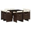 vidaXL 9 Piece Garden Dining Set with Cushions Brown Poly Rattan