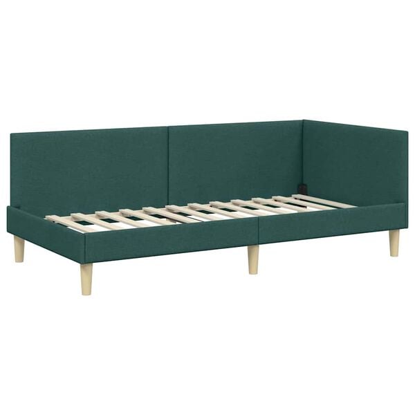 vidaXL Corner Bed Frame Dark Green 90 cm x 190 cm Velvet