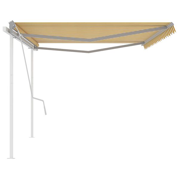 vidaXL Manual Retractable Awning with Posts 5x3.5 m Yellow and White