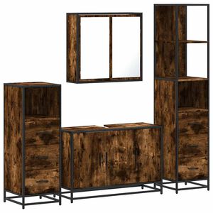 vidaXL 4 Piece Bathroom Furniture Set Smoked Oak Engineered Wood