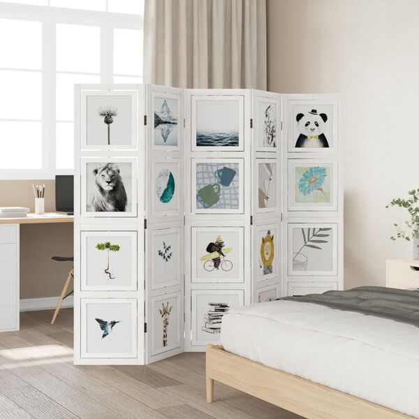 vidaXL Room Divider 5 Panels White Solid Wood Paulownia
